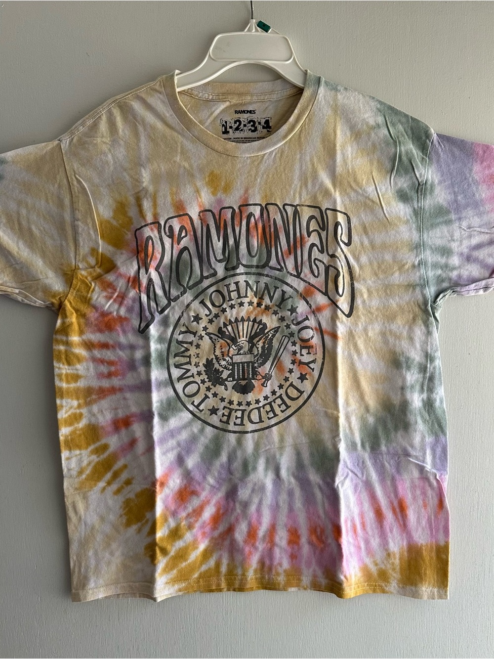 Ramones Tie Dye Band T-Shirt Size M/L Vintage Style Graphic Tee Unisex 22” PTP